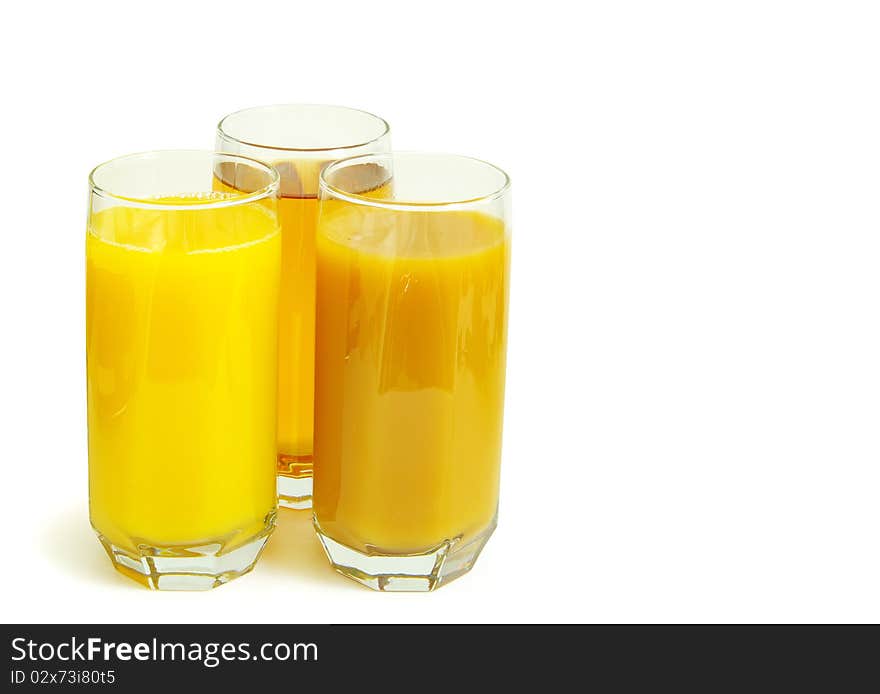 Peach juice in glass isolated on white background