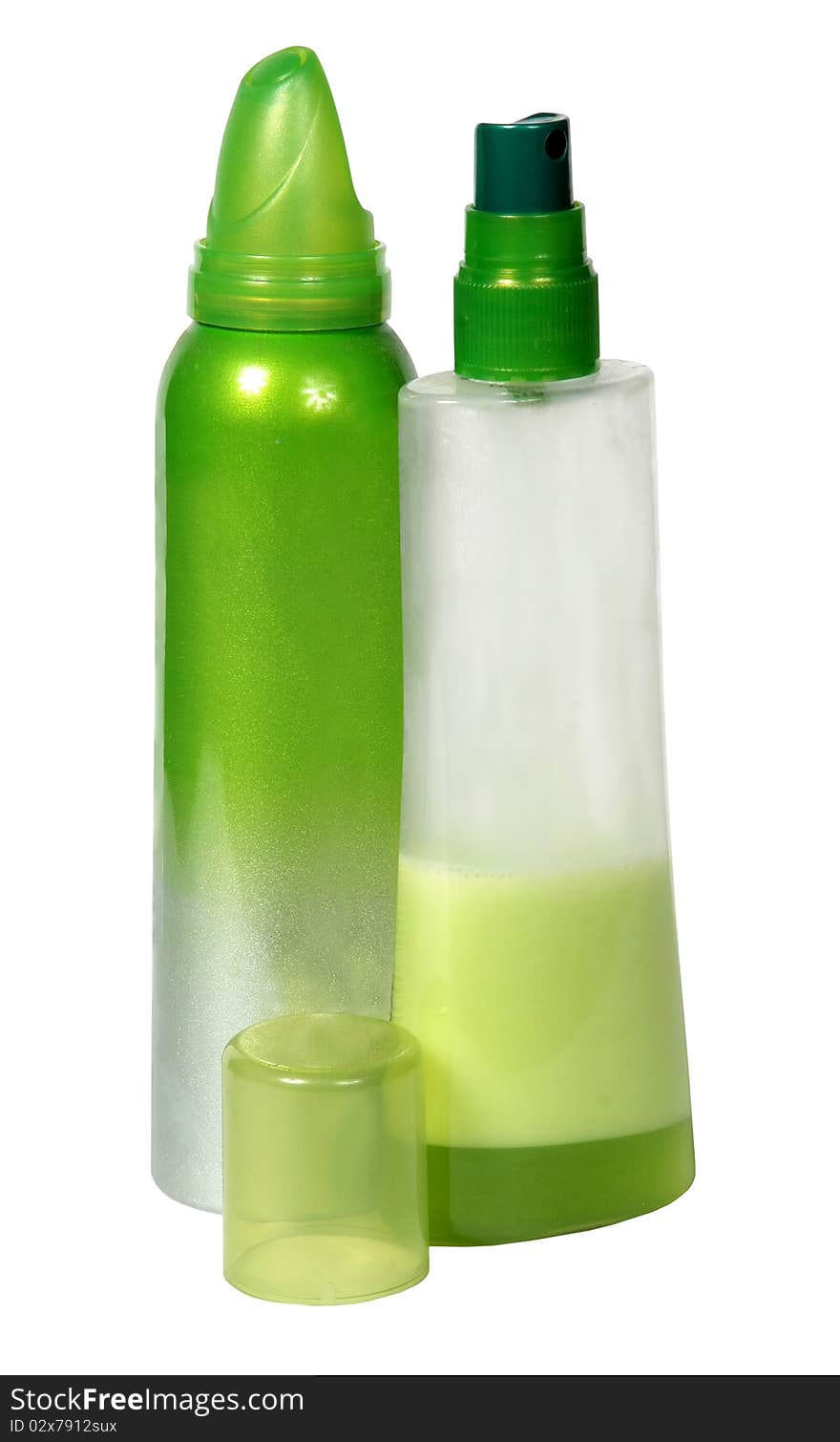 Two green plastic bottles