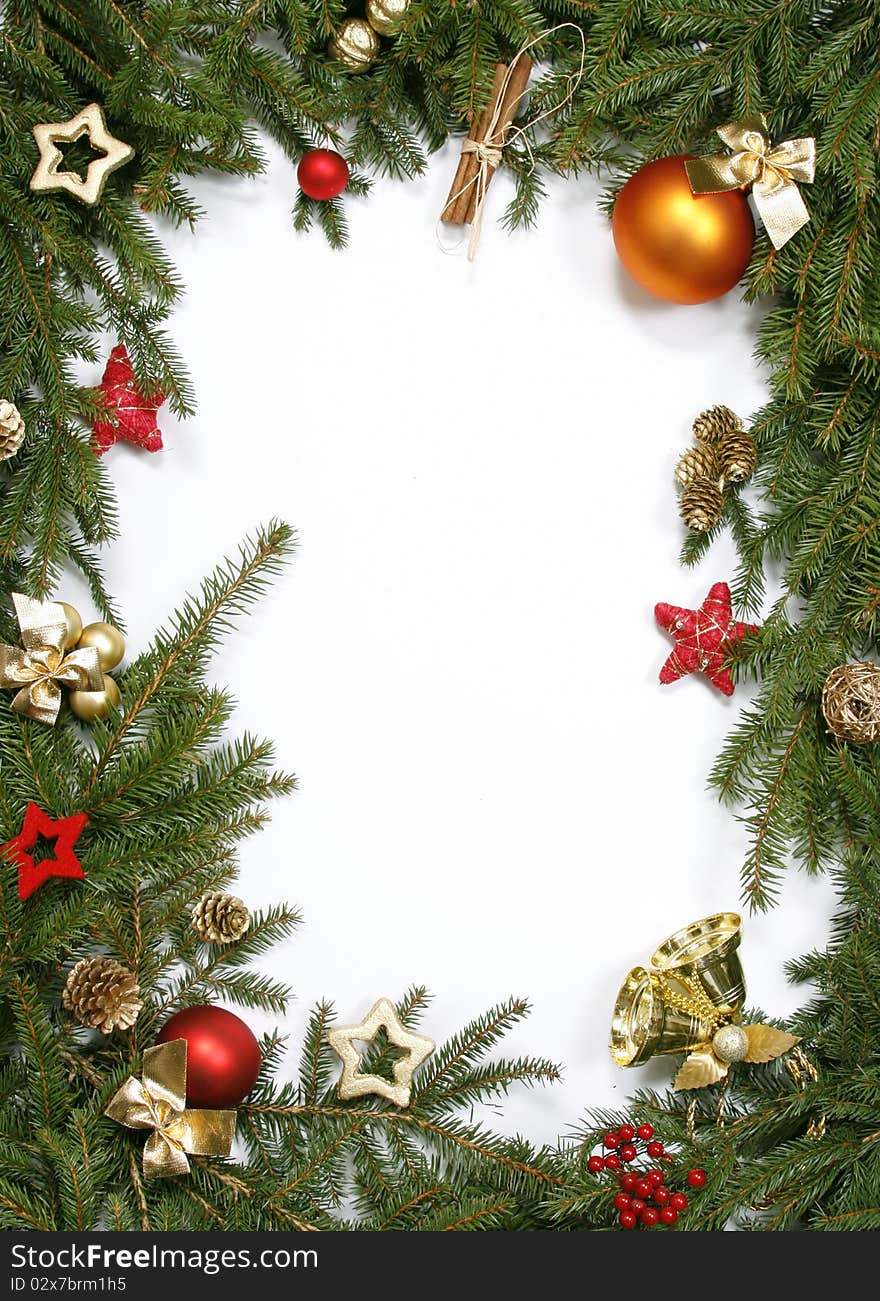 Decorative Christmas bordering the white background. Decorative Christmas bordering the white background