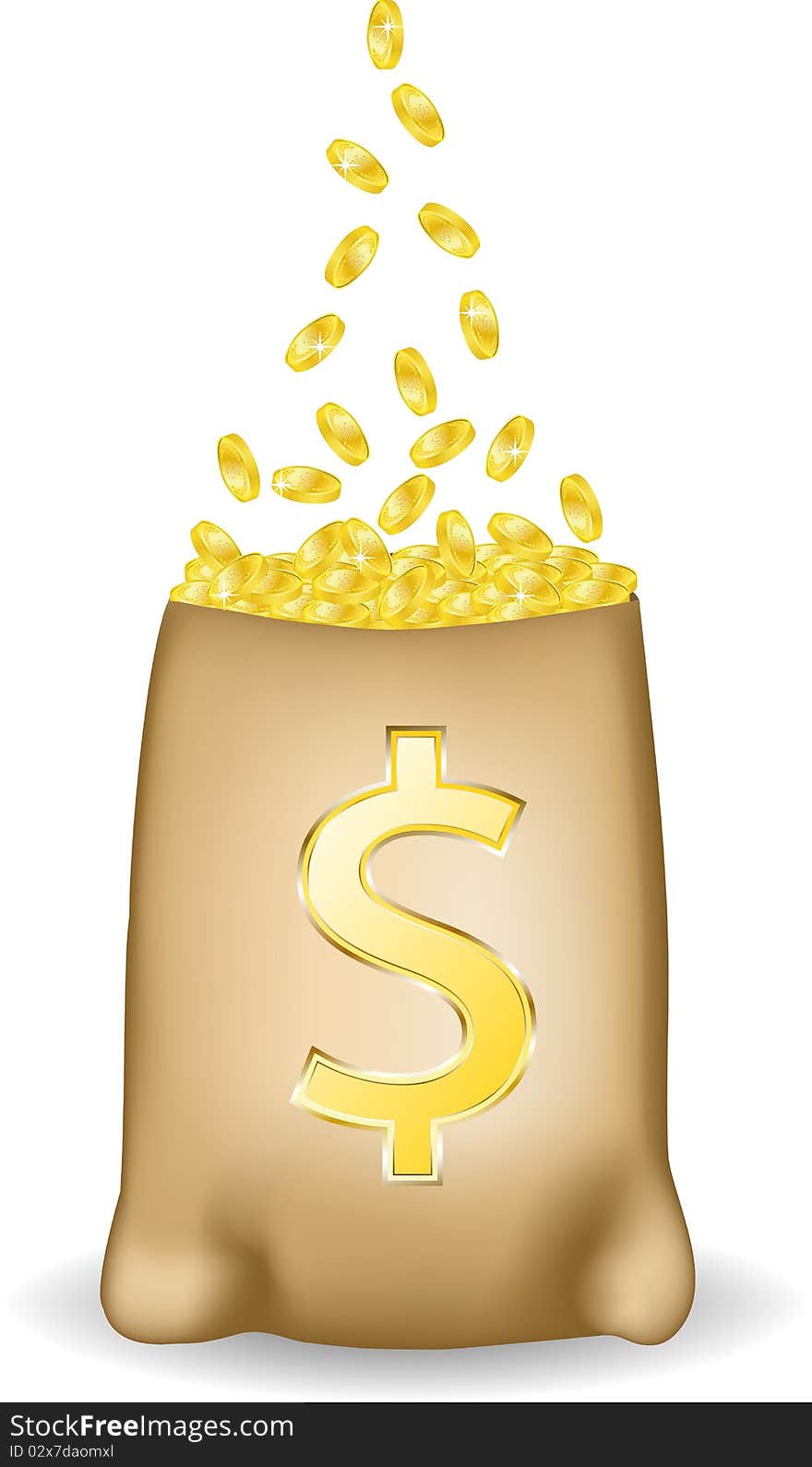 Money golden coin rain with dollar sign, illustration