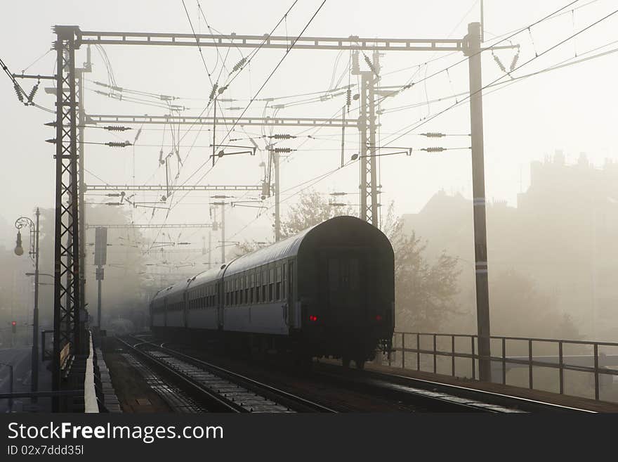 Morning fog in Prague, railway, October 2010. Morning fog in Prague, railway, October 2010.