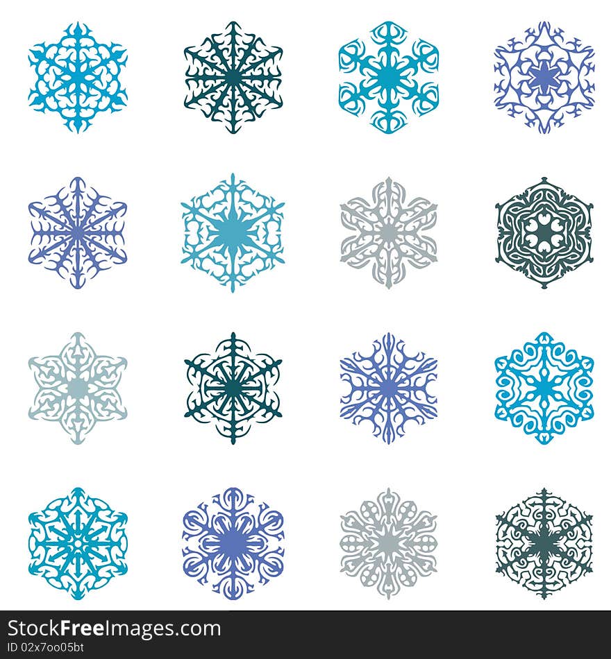 Blue snowflakes on white background