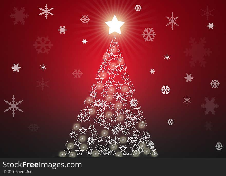 Red christmas tree background with stars