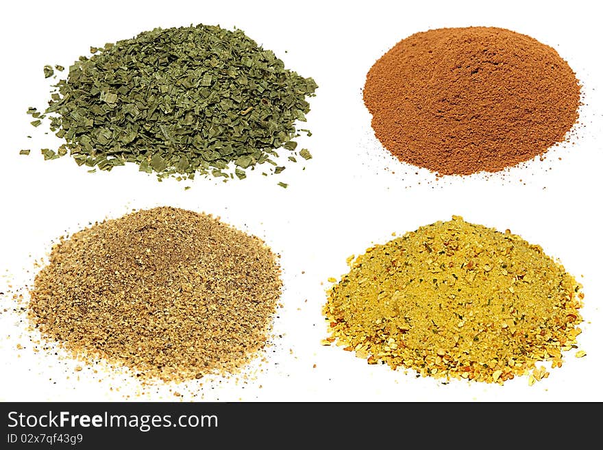 Four kinds of spices on a white background. Four kinds of spices on a white background