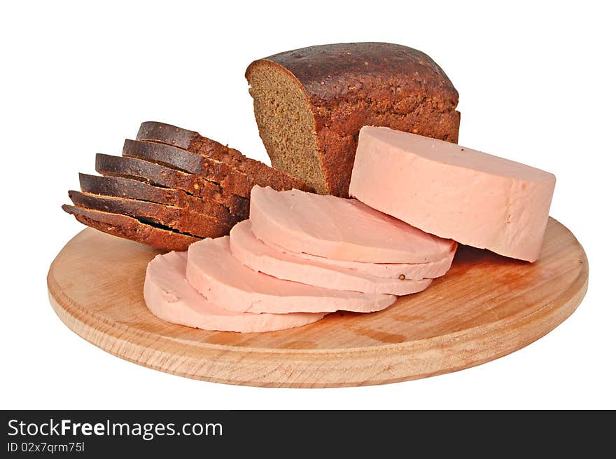 Doctor's sausage and rye bread isolated on a white background