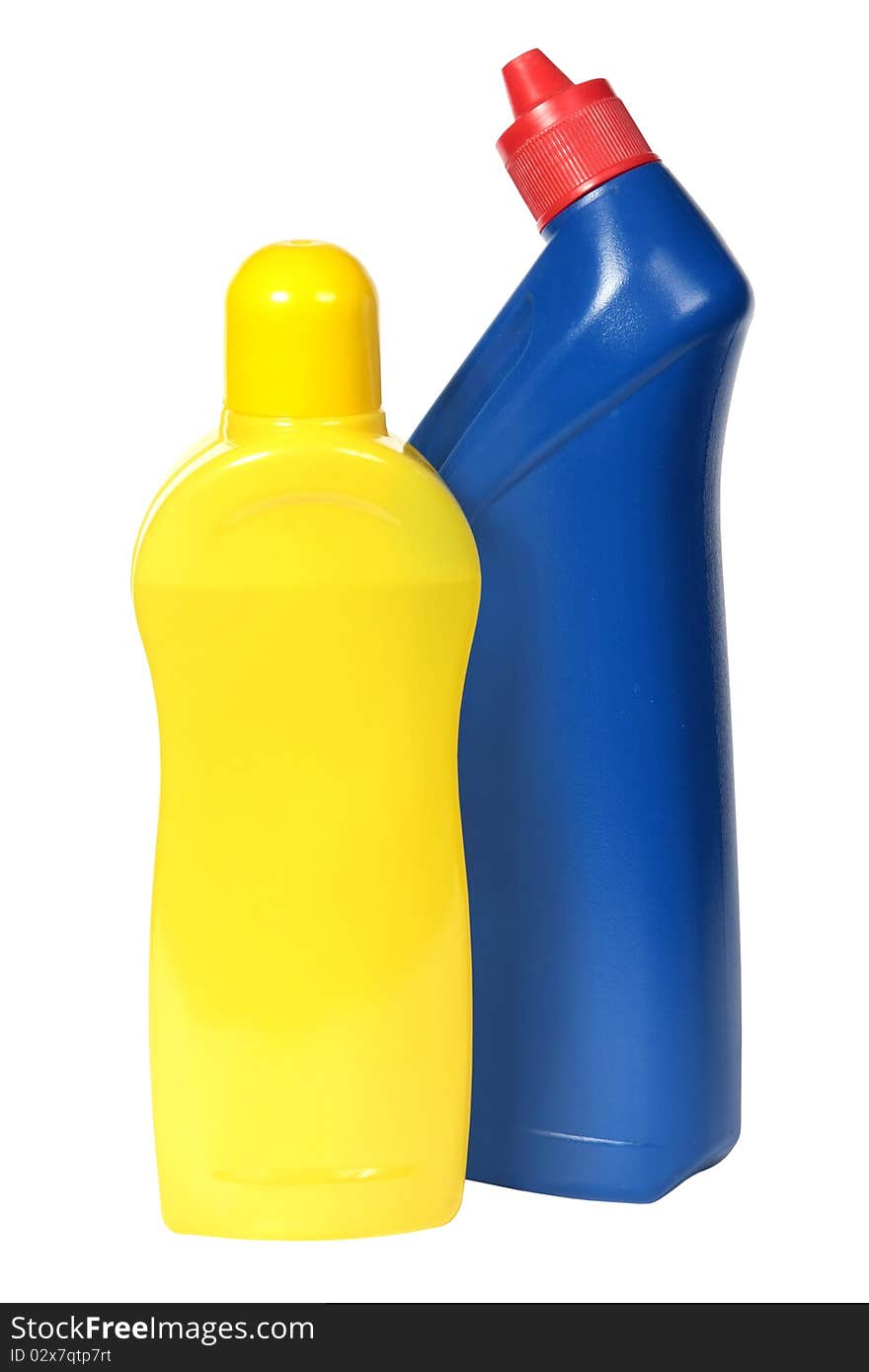 Plastic bottle a spray with the blue cleaner, isolated on a white background