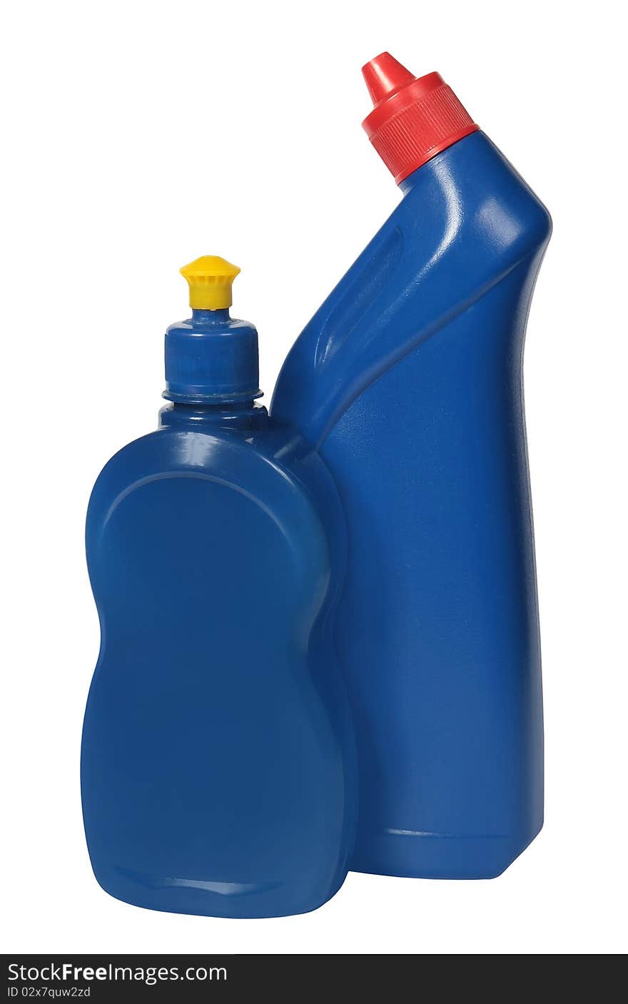 Plastic bottle a spray with the blue cleaner, isolated on a white background