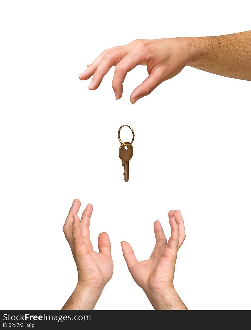 Close up of hands  and golden key