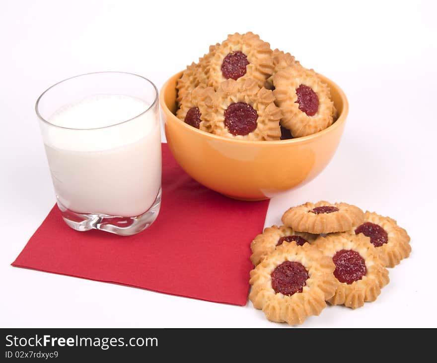 Bowl Of Cookies With Glass Of Milk