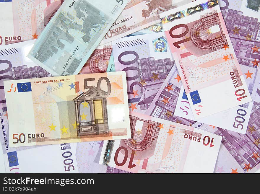 Background of different euro bills. Background of different euro bills