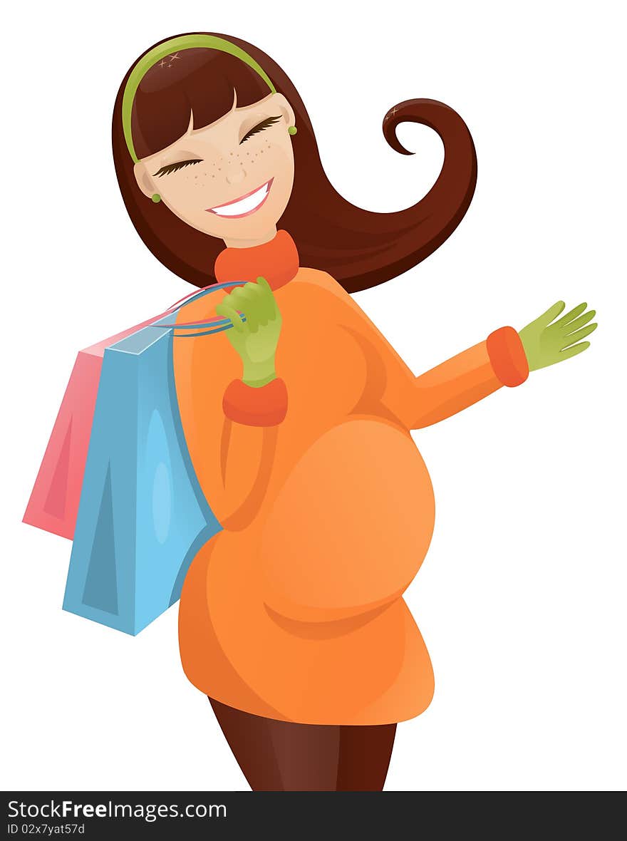 Cute  pregnant woman with bags. Cute  pregnant woman with bags.