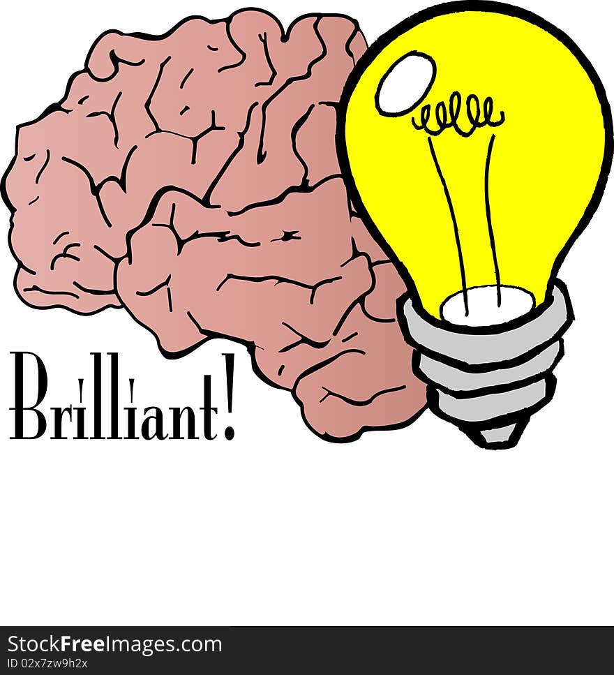 Vector illustration of a brain and a light bulb indicating a brilliant idea. Vector illustration of a brain and a light bulb indicating a brilliant idea