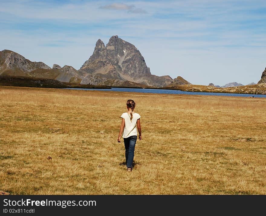 Small Girl Walking At Anayet Plateau