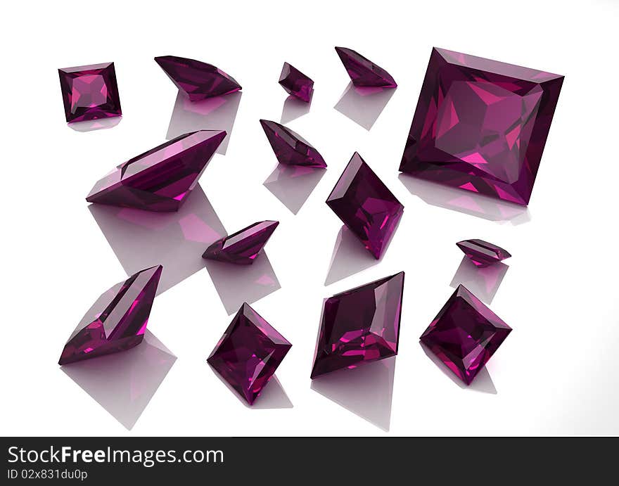 Set Of Square Amethyst Stones - 3D