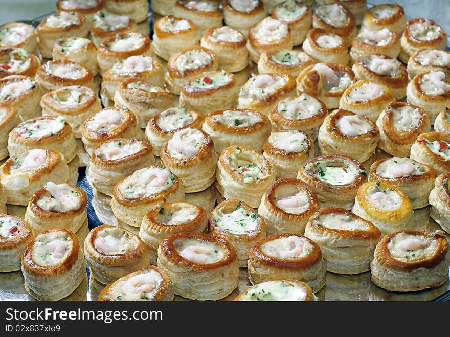 Vol au vent on a large tray. Vol au vent on a large tray