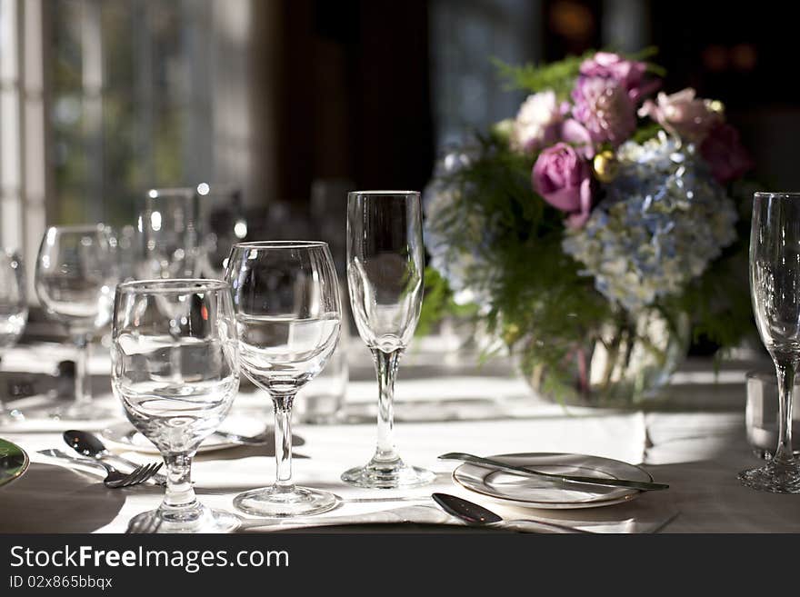 Untouched table setting prior to a wedding. Untouched table setting prior to a wedding