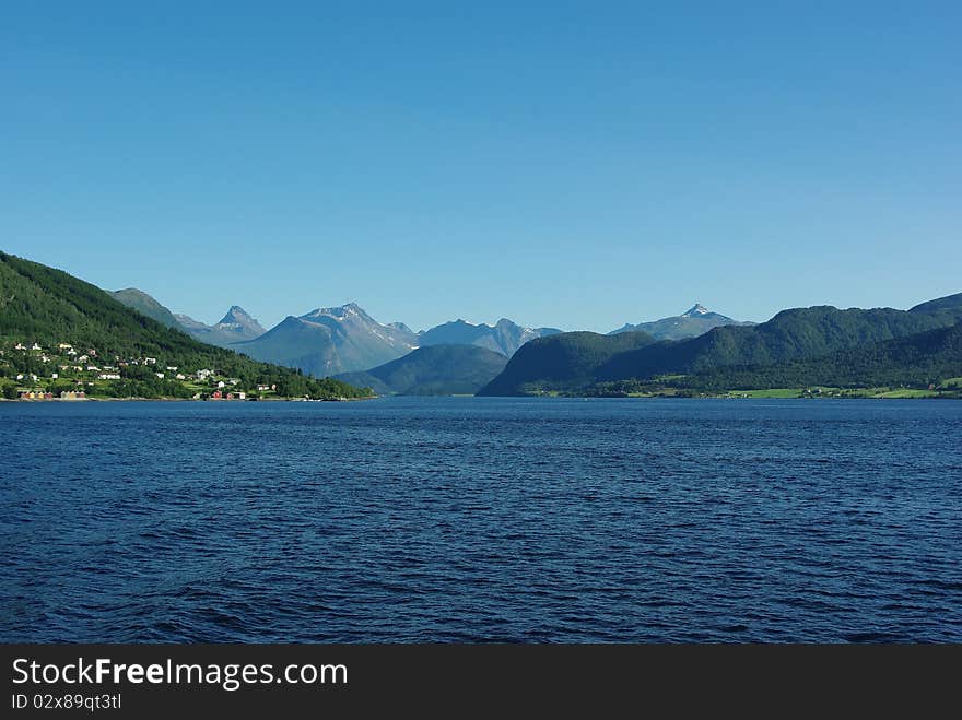 Mountain peaks on northern Atlantic coast, Norway