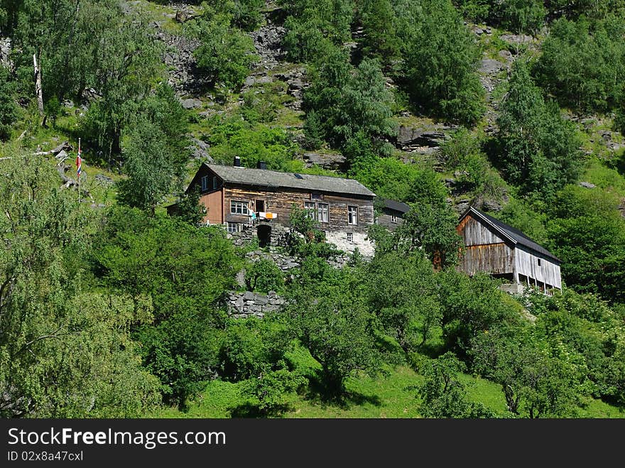 Traditional Wooden Houses Near Geiranger, Norway