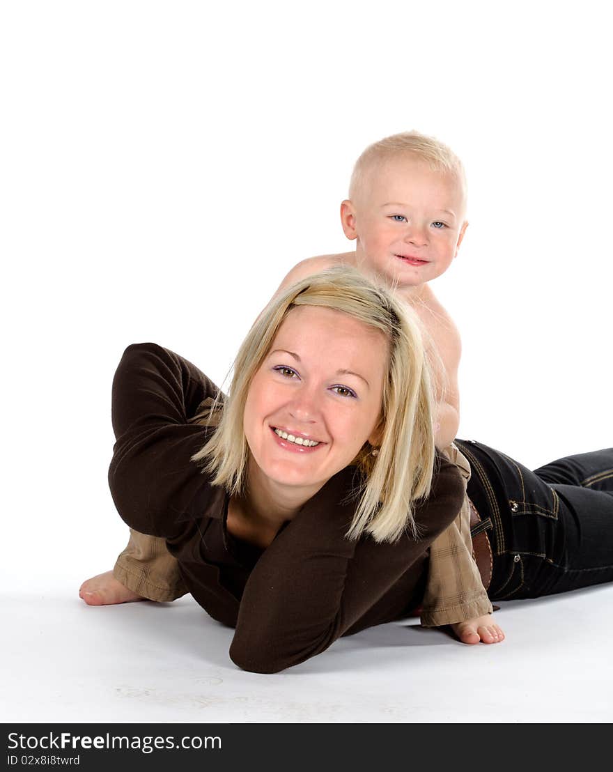 Mother and beautiful child, isolated on white background. Mother and beautiful child, isolated on white background