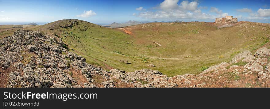 Castillo de Santa Barbara on the edge of the crater, Lanzarote