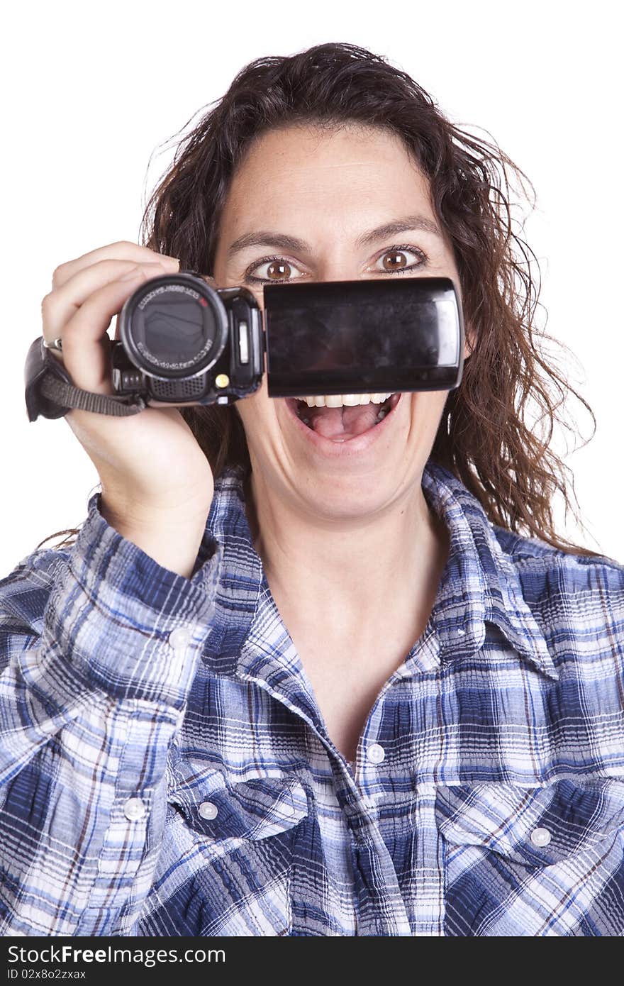 Woman Watching Video Camera Smile