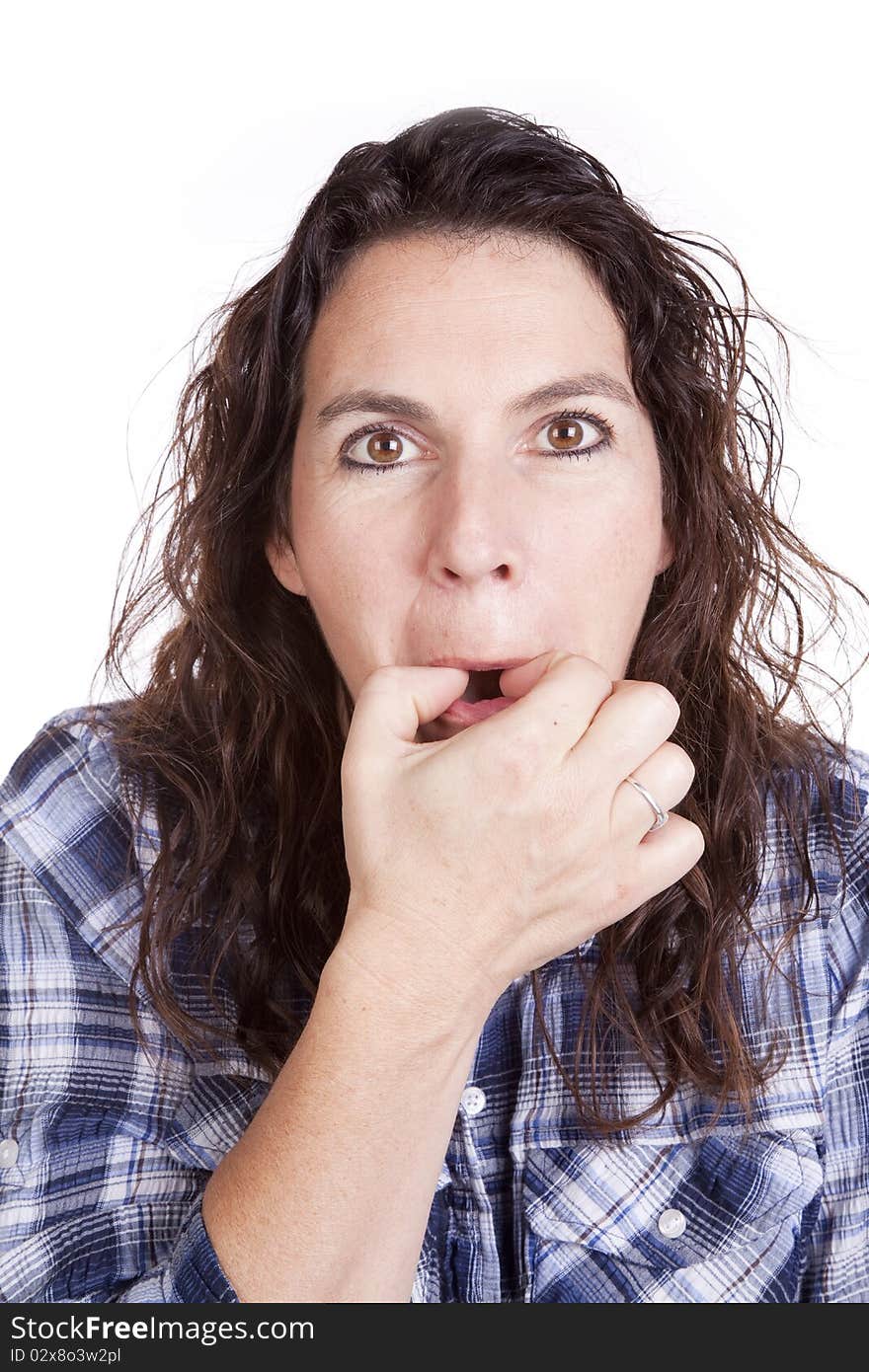 A woman is whistling with her fingers. A woman is whistling with her fingers