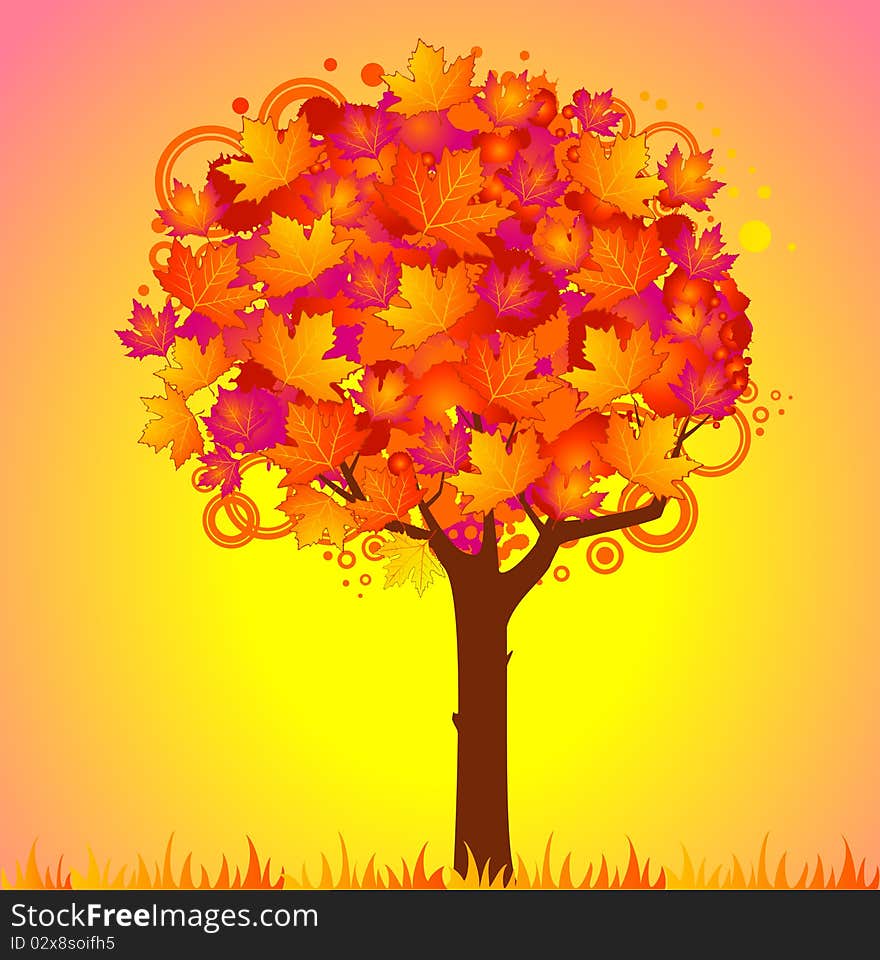 Background with autumnal tree with leaves.