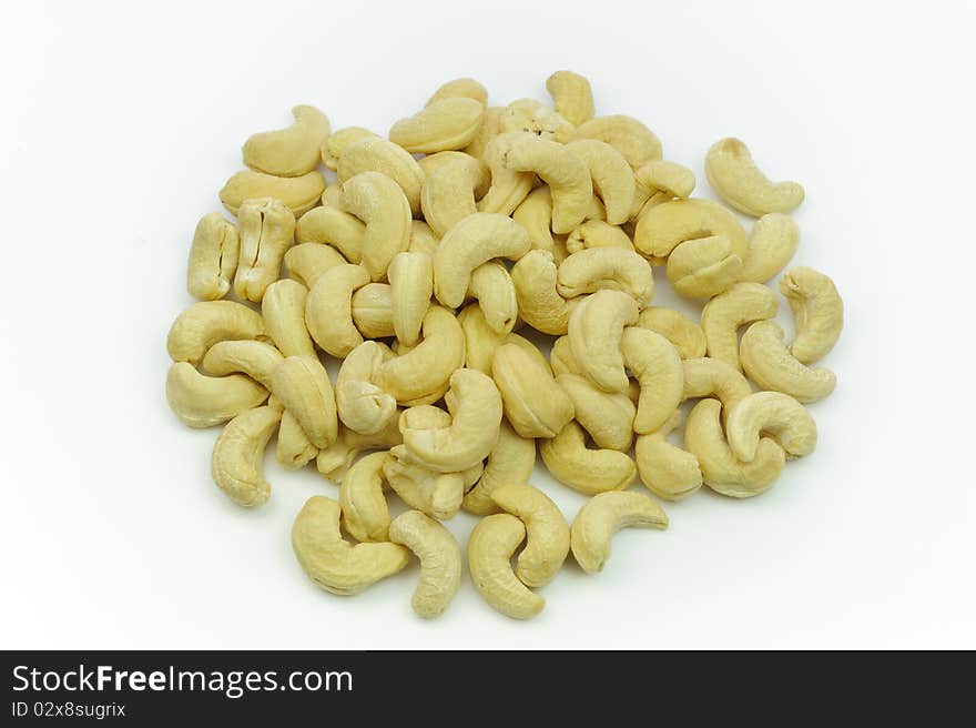 Cashew nuts isolated on white.