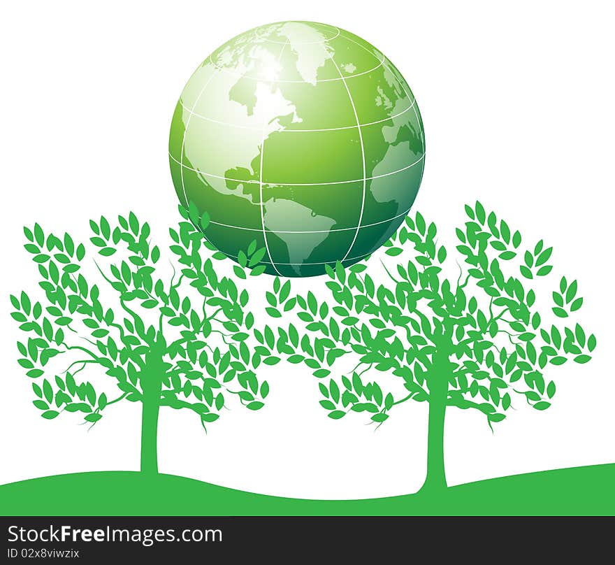 Illustration of tree save on the world. Illustration of tree save on the world