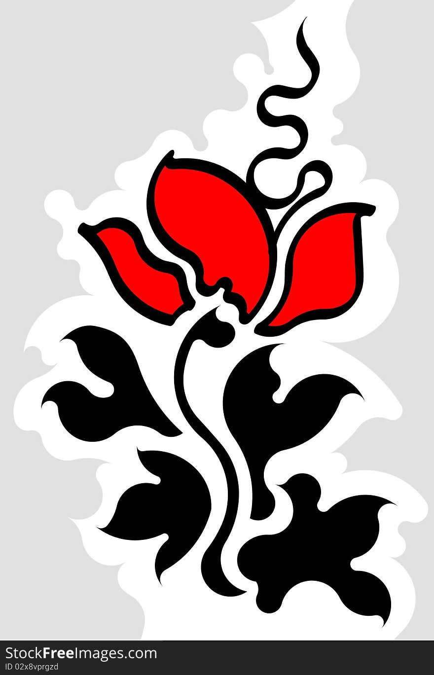 Flower tattoo in red and black gamma