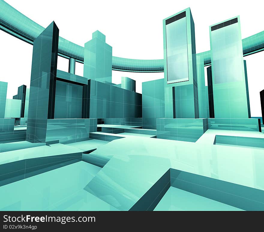 3d illustration of empty city blueprint