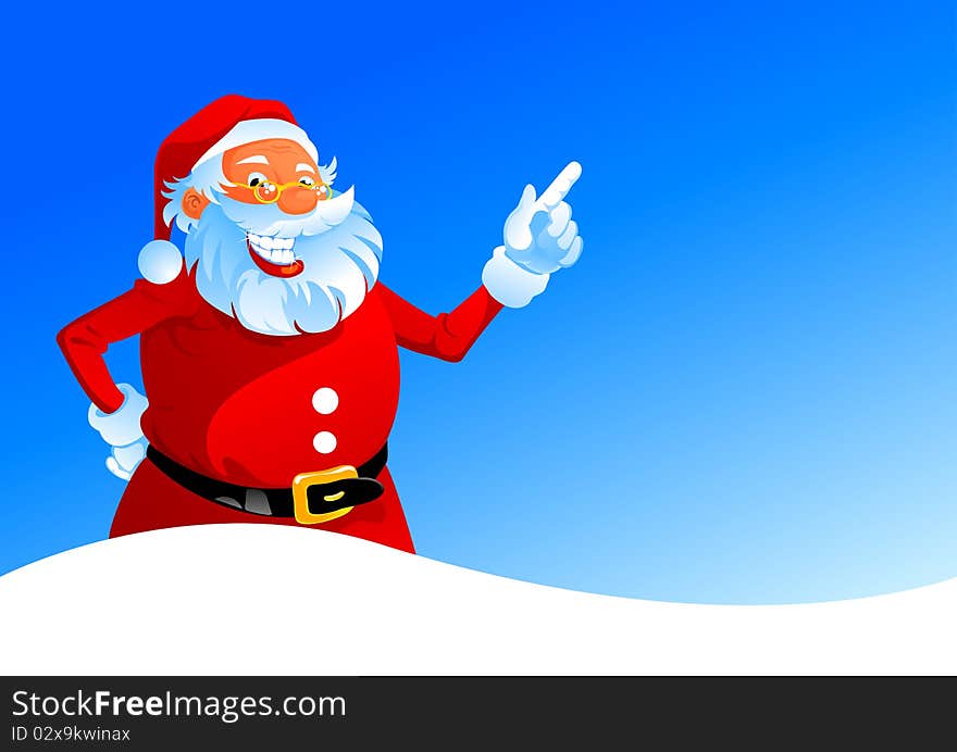 Happy Santa On Winter Background