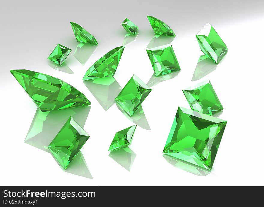 Set Of Square Green Topaz Stones - 3D