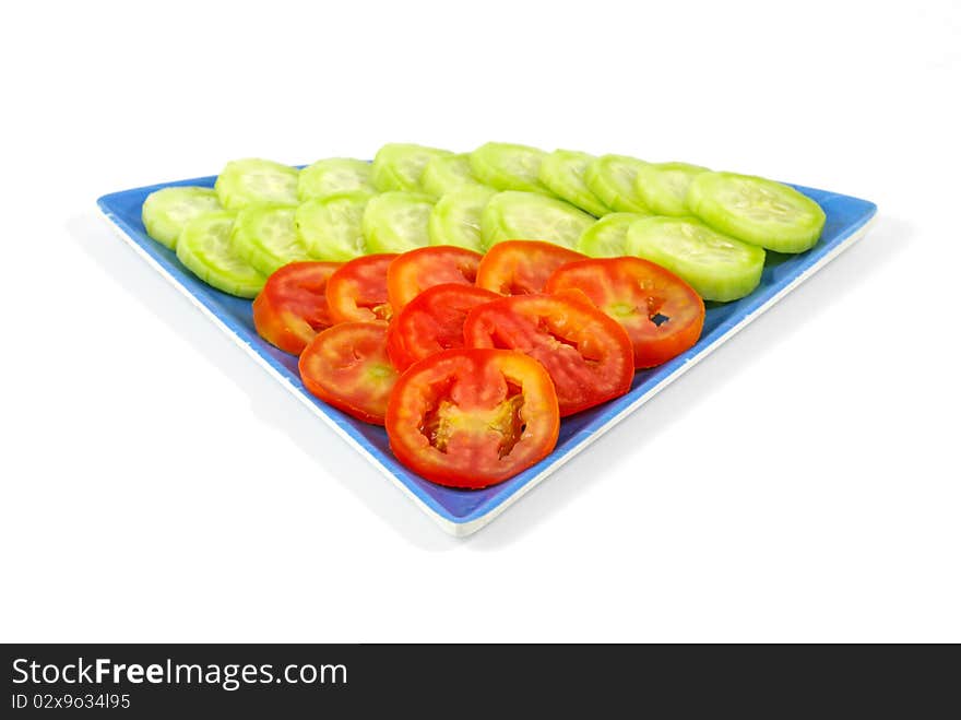 Sliced Tomato and Cucumber served on a plate