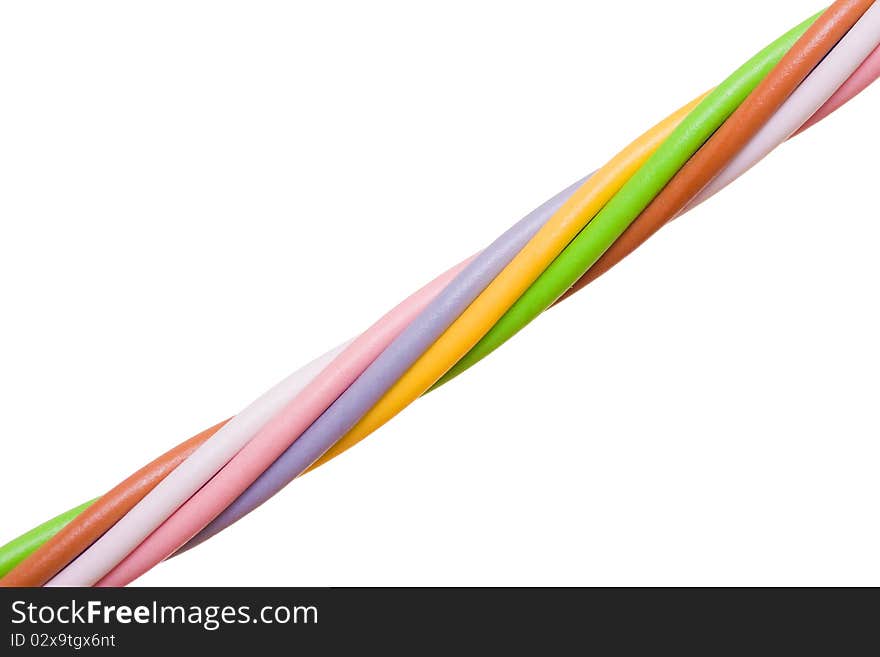 Multicolored computer cable isolated on white background