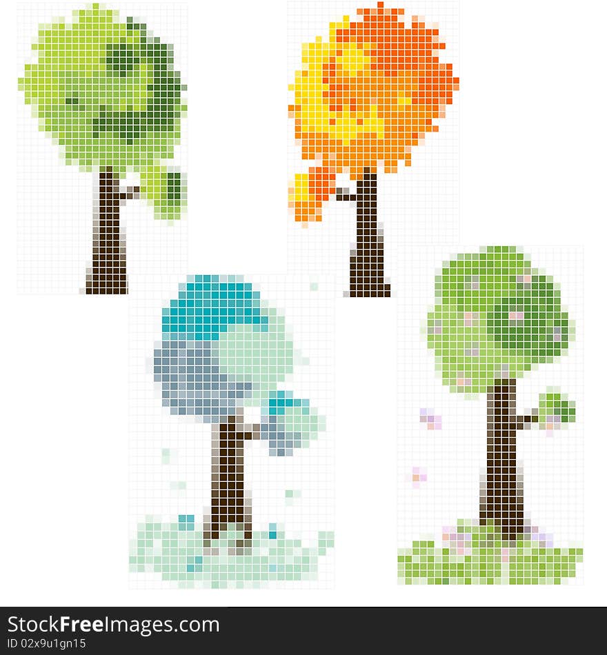 Set of seasonal mosaic trees - vector illustration. Set of seasonal mosaic trees - vector illustration