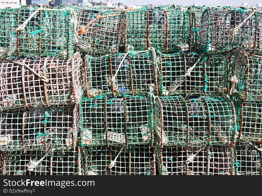 The picture of lobster traps at Atlantic ocean