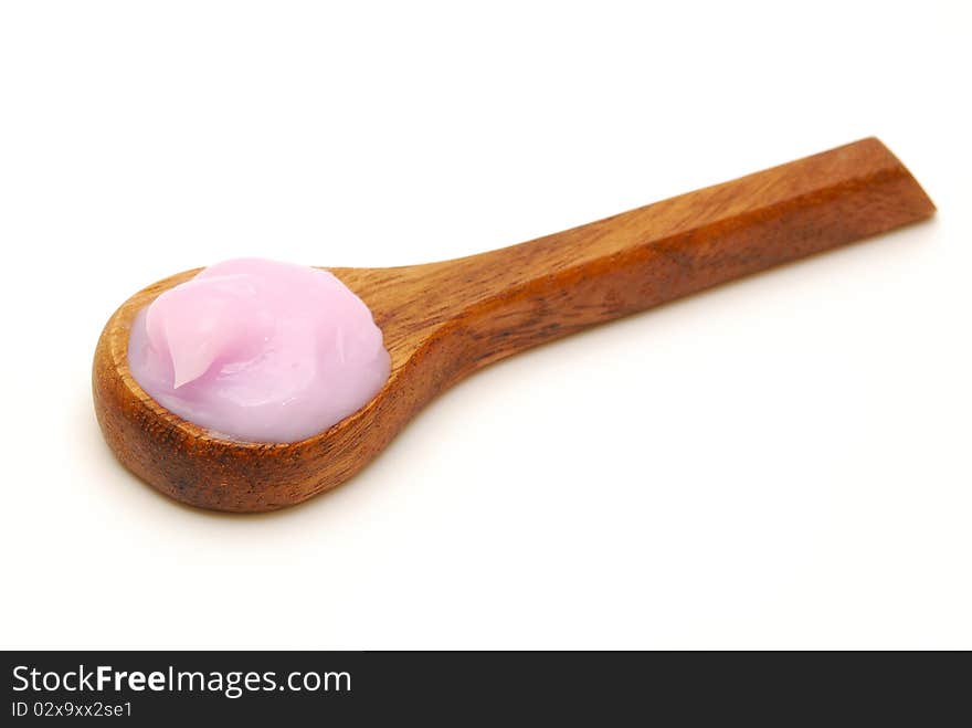 Moiturizer On Wooden Spoon Isolated