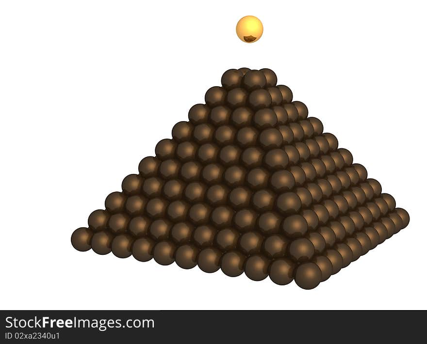 Pyramid of  metallic spheres on white