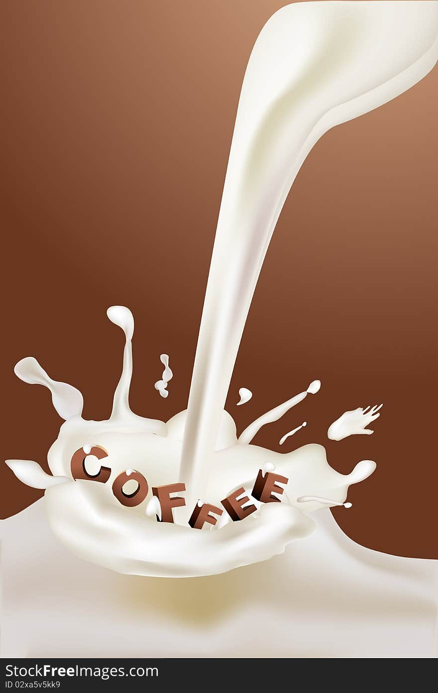 Illustration of coffee text in the splash of milk. Illustration of coffee text in the splash of milk