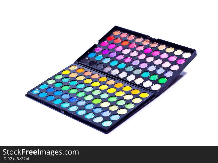 Large eyeshadow makeup palette isolated on white background.