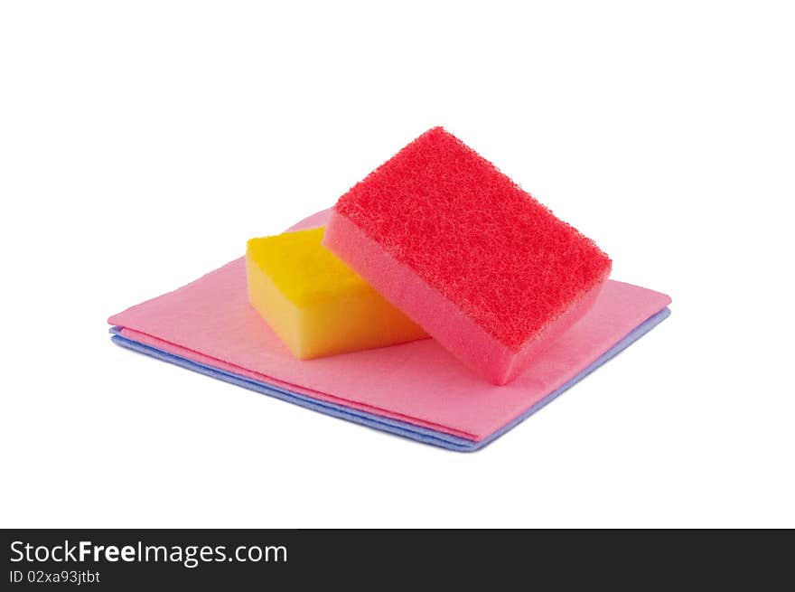 Sponges, rag, cleaning isolated.