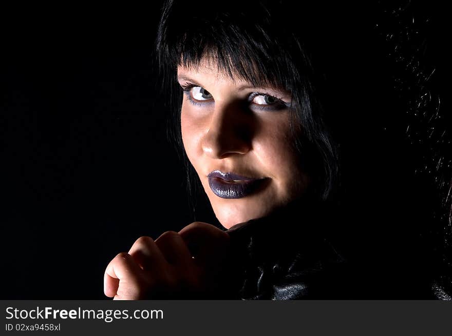 Portrait of smiling gothic woman with black hair. Portrait of smiling gothic woman with black hair