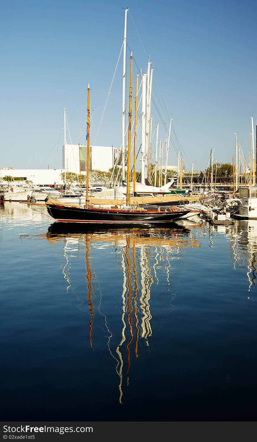 Yachts standing in port  of Barcelona