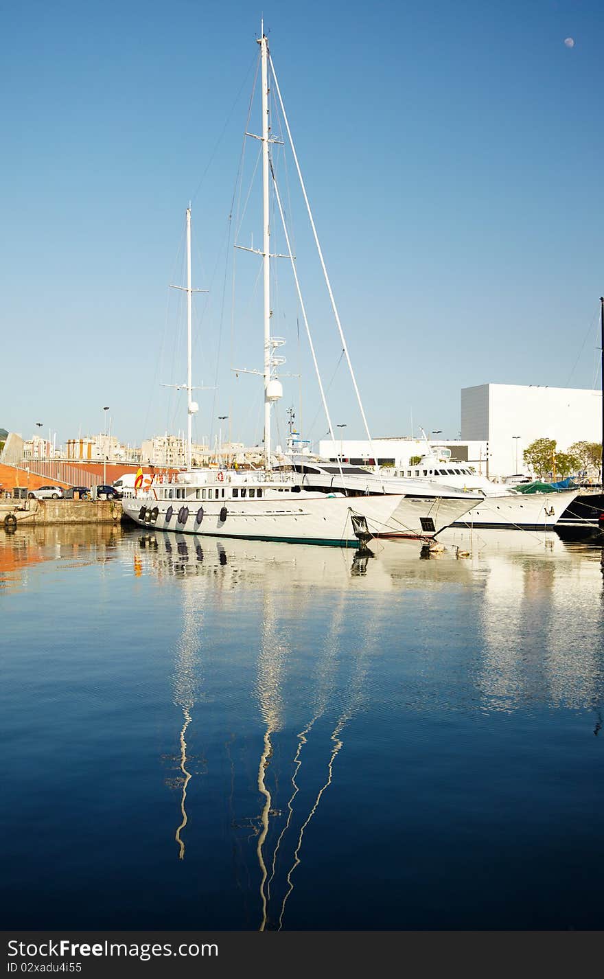 Yachts standing in port  of Barcelona