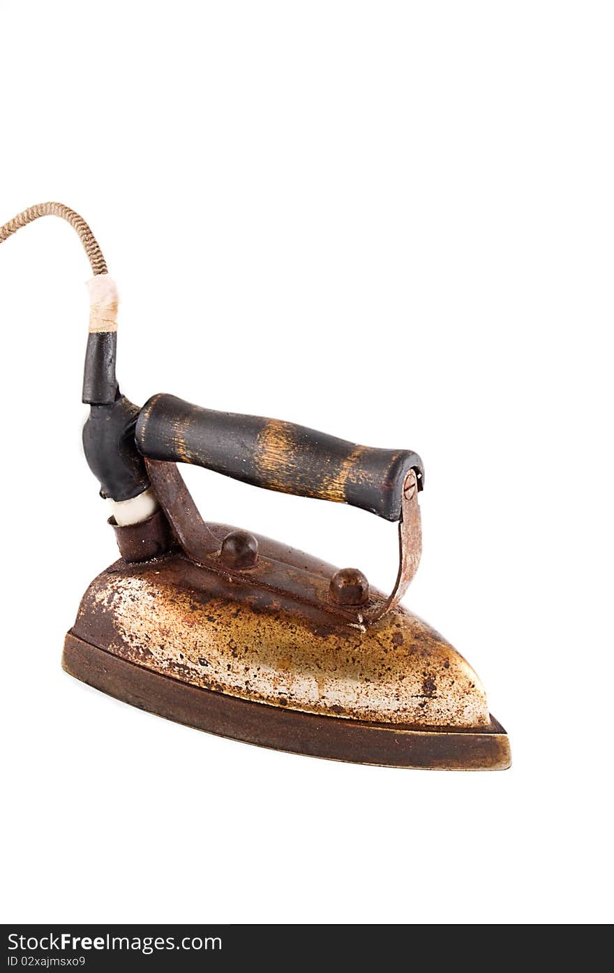 Old iron covered with rust on white background