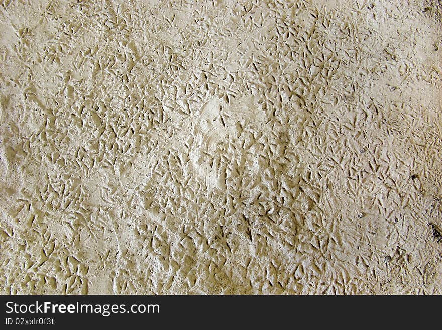 Textured background of bird footprints in the sand