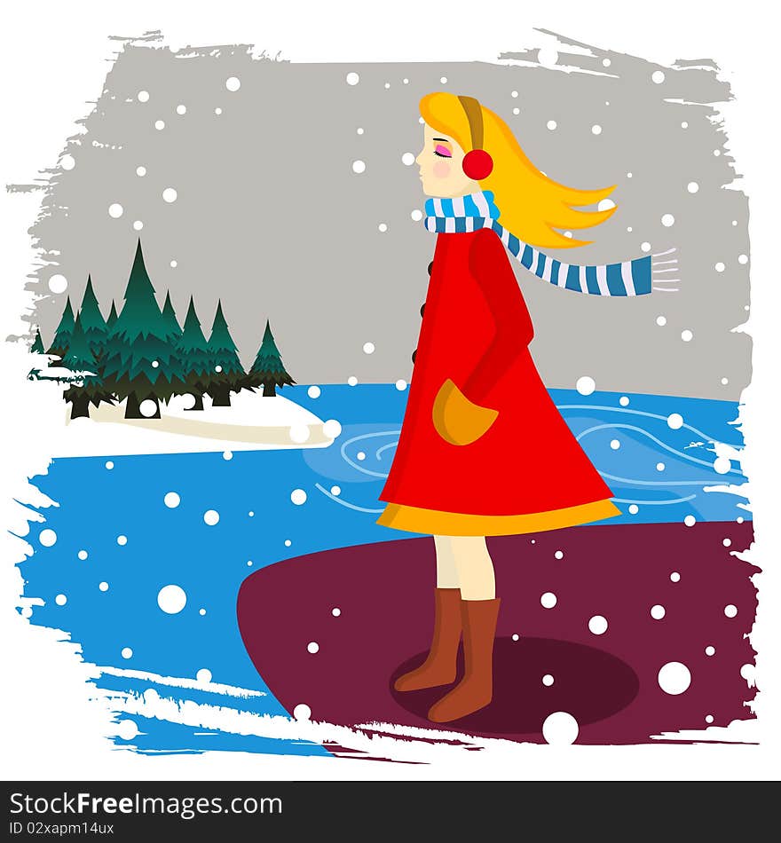 Winter girl and snow illustration vector