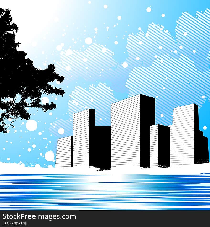 Winter city and cloud background vector