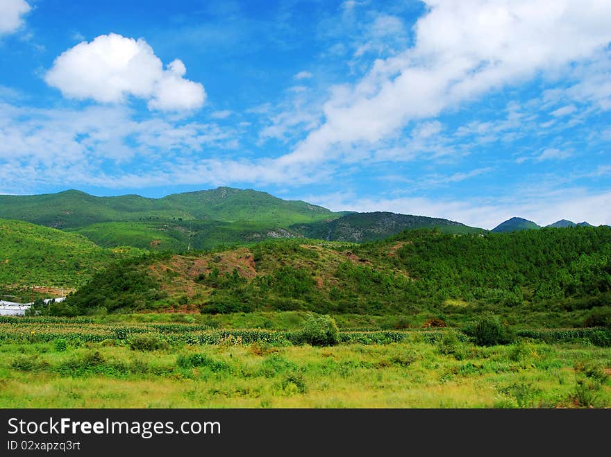 Hills under the sky